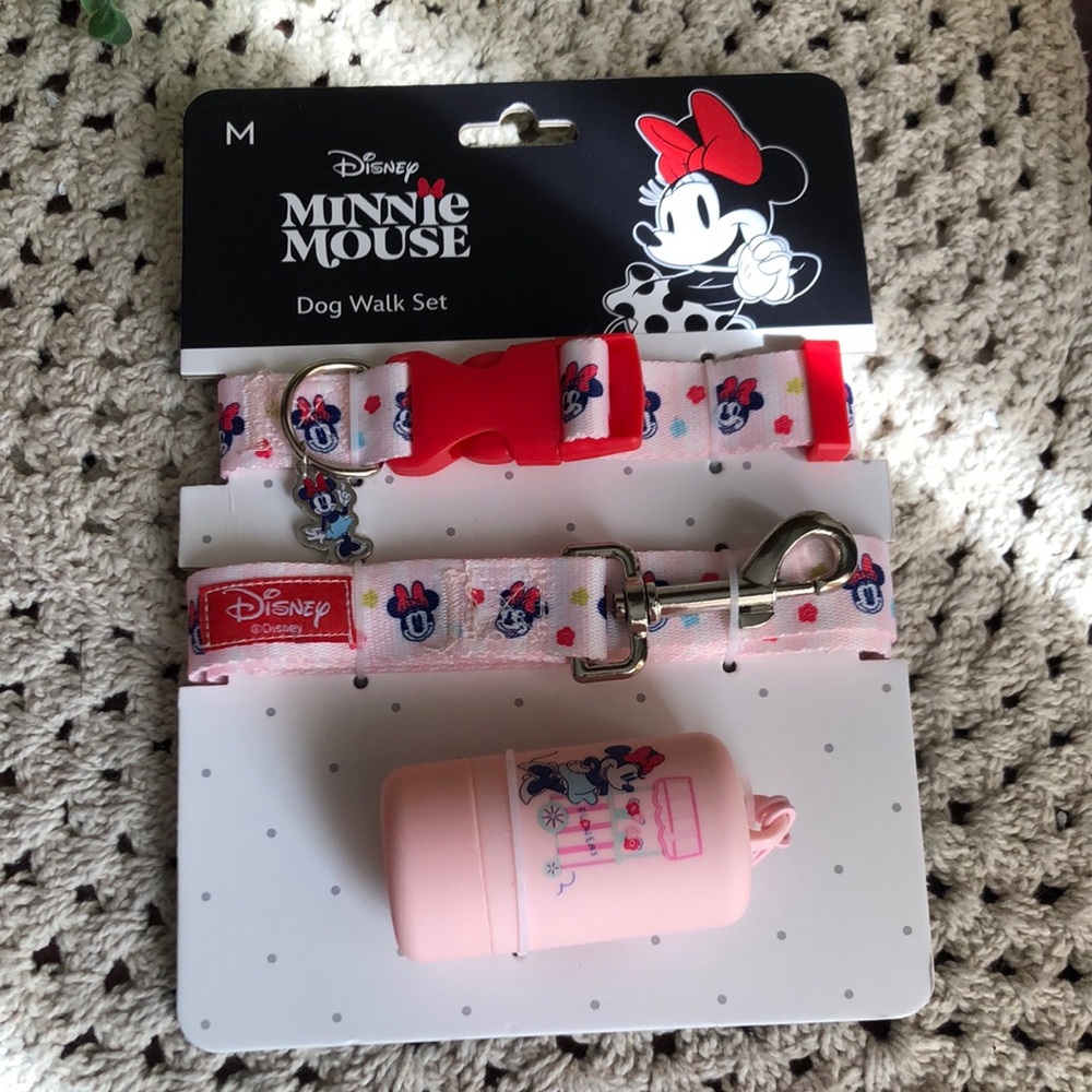 Disney Minnie Mouse Pink and Red Dog Leash & Collar Set